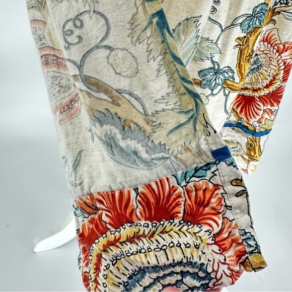 World Market Linen Cotton pleated floral paisley apron with ruffled pocket - Picture 10 of 11